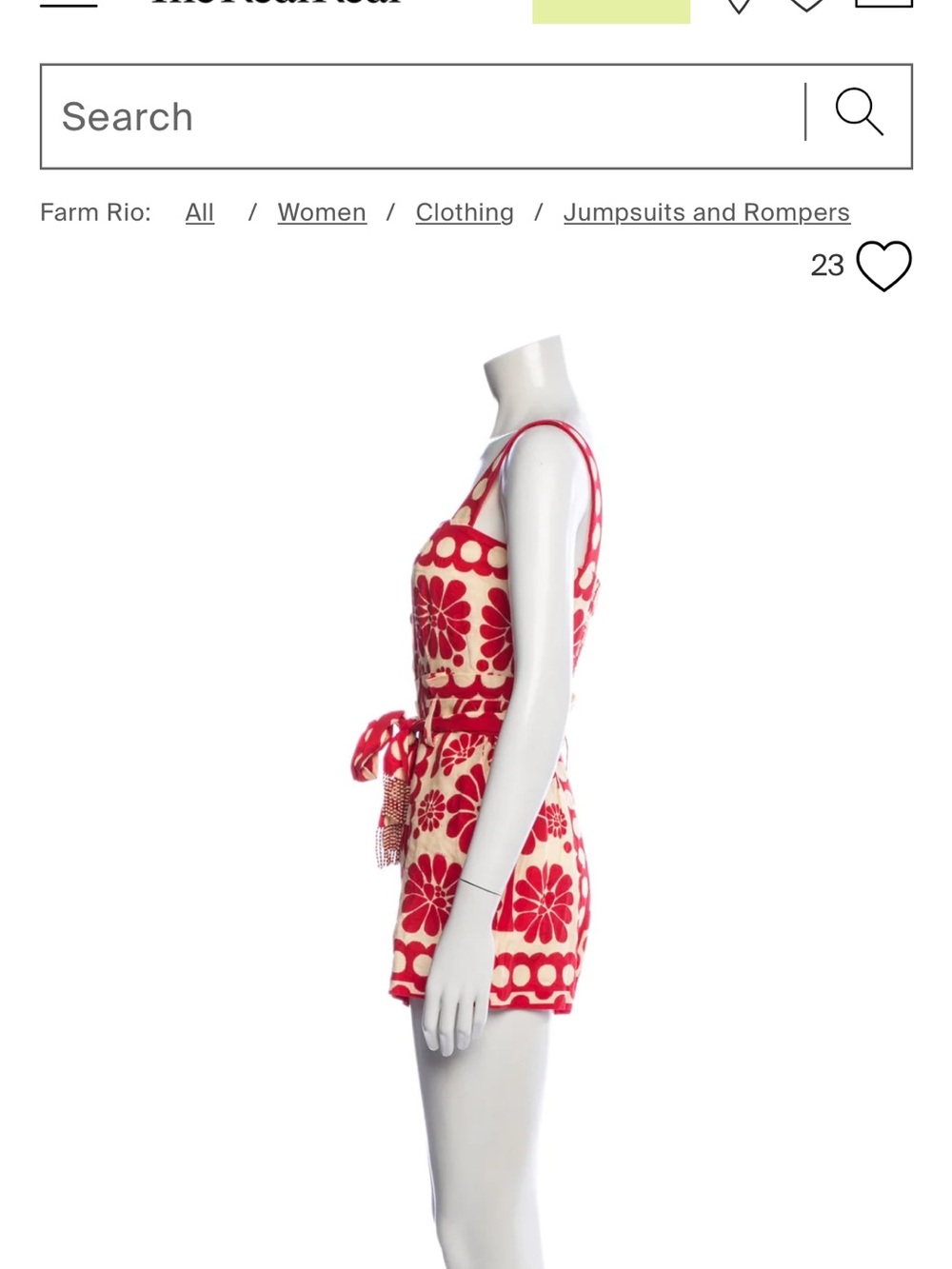 FARM Rio Red and Gold Floral Polka-Dot Romper with Tie Waist - Picture 2 of 7